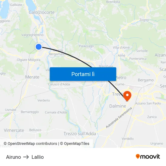 Airuno to Lallio map