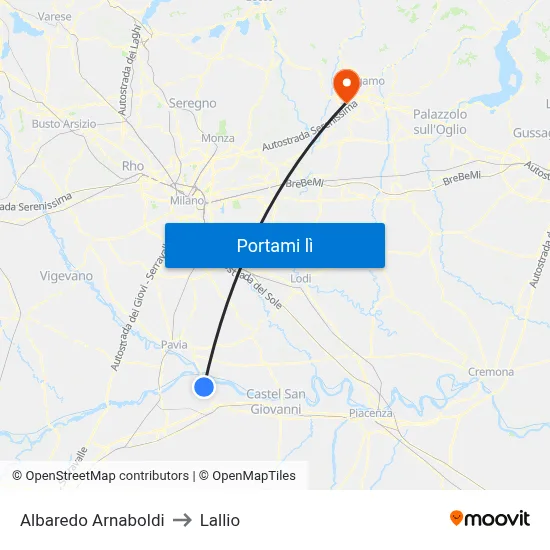 Albaredo Arnaboldi to Lallio map