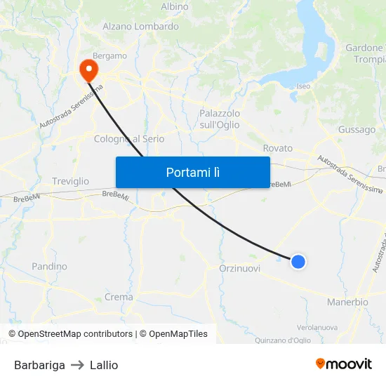 Barbariga to Lallio map