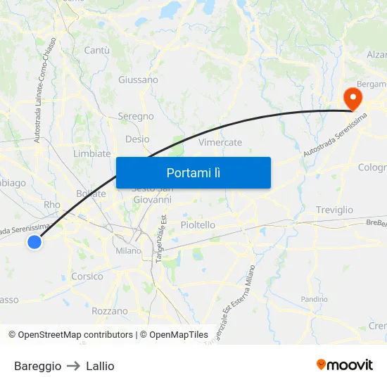 Bareggio to Lallio map