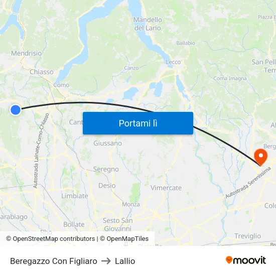 Beregazzo Con Figliaro to Lallio map