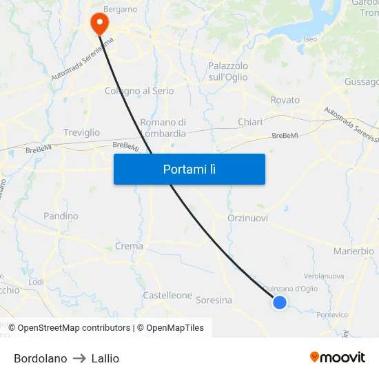 Bordolano to Lallio map