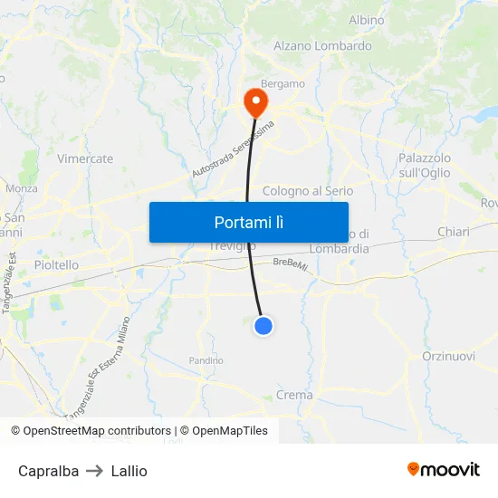 Capralba to Lallio map