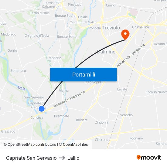 Capriate San Gervasio to Lallio map