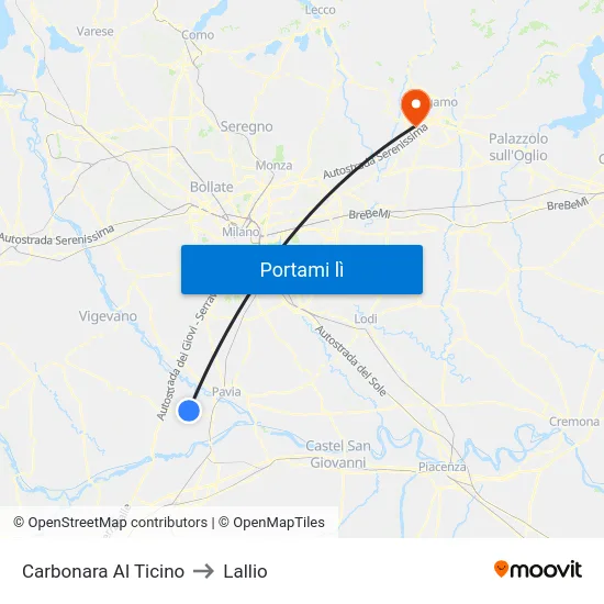 Carbonara Al Ticino to Lallio map