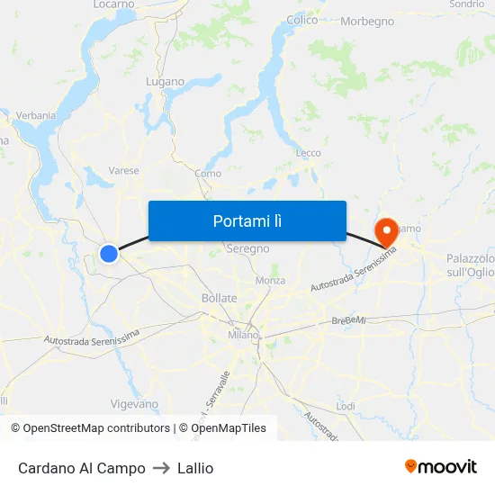 Cardano Al Campo to Lallio map