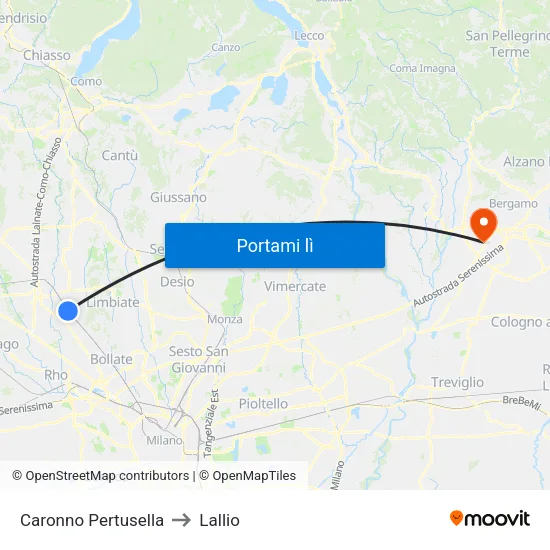 Caronno Pertusella to Lallio map