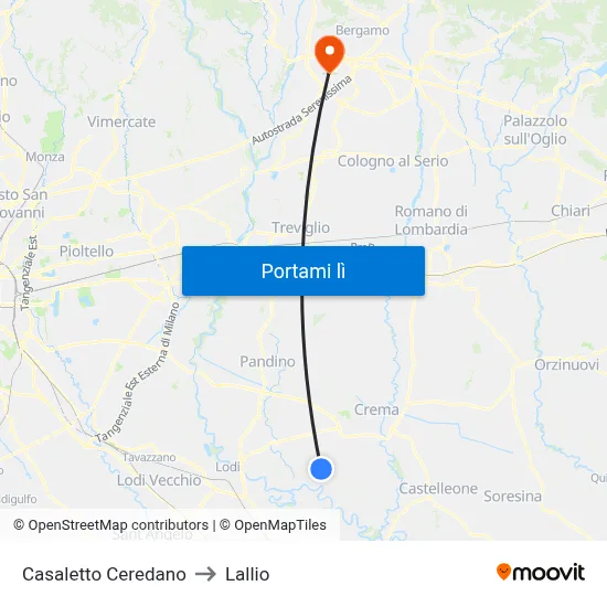 Casaletto Ceredano to Lallio map