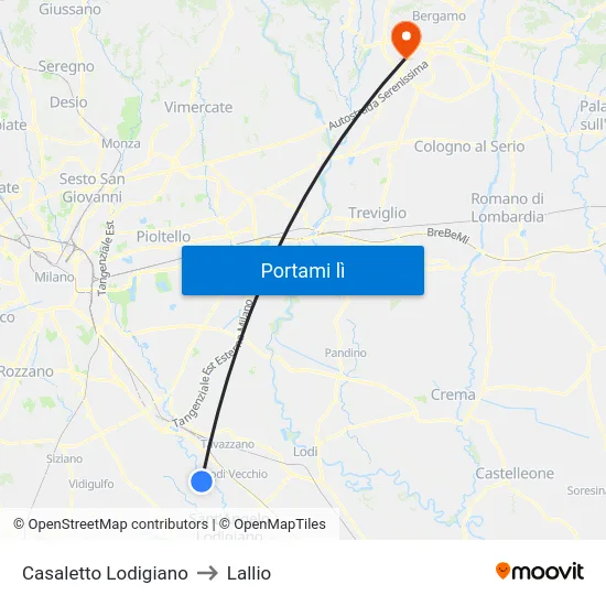 Casaletto Lodigiano to Lallio map