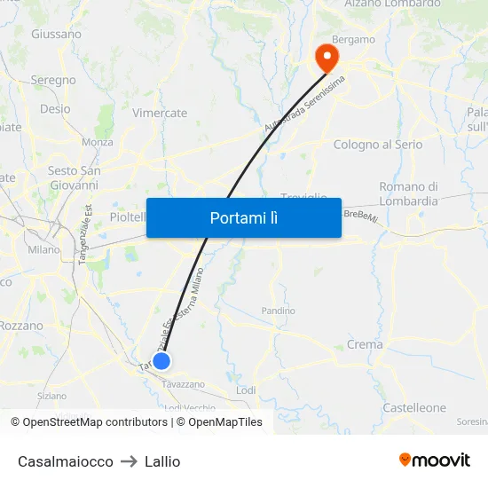 Casalmaiocco to Lallio map