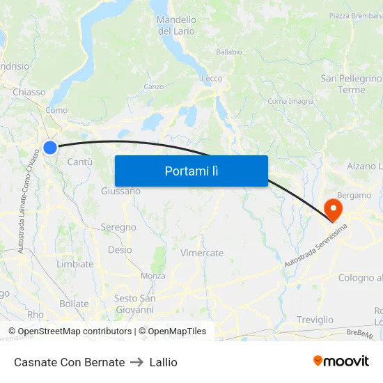 Casnate Con Bernate to Lallio map