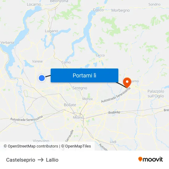 Castelseprio to Lallio map