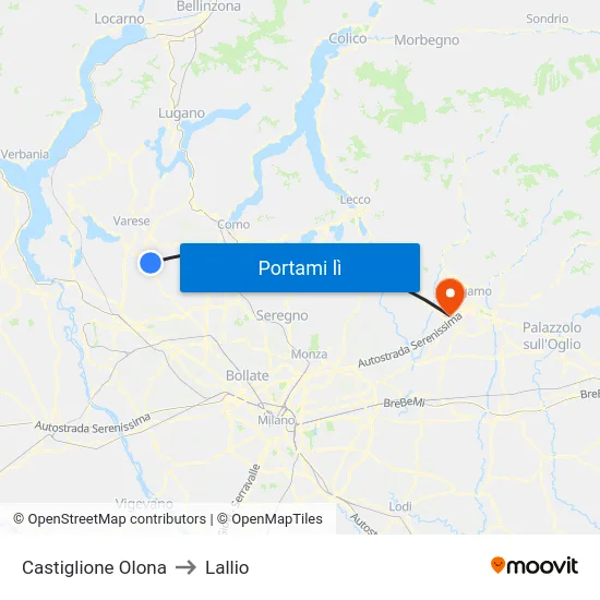 Castiglione Olona to Lallio map