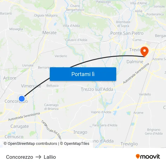 Concorezzo to Lallio map