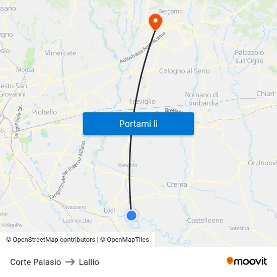 Corte Palasio to Lallio map