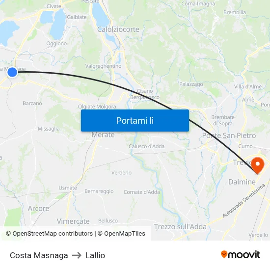 Costa Masnaga to Lallio map