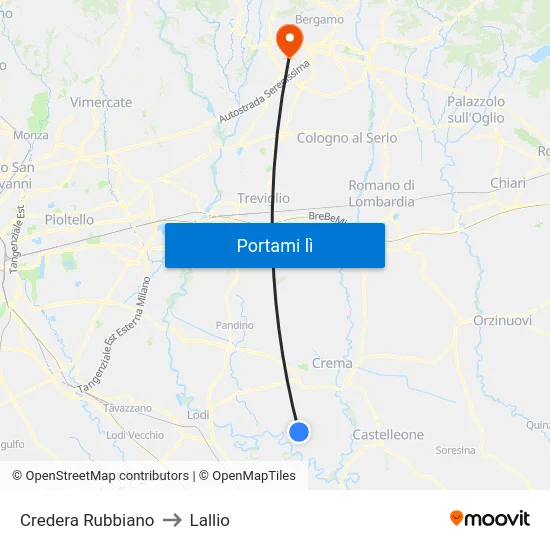 Credera Rubbiano to Lallio map
