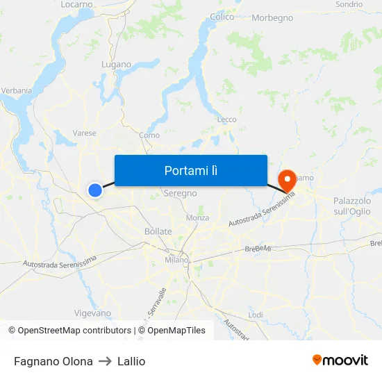 Fagnano Olona to Lallio map