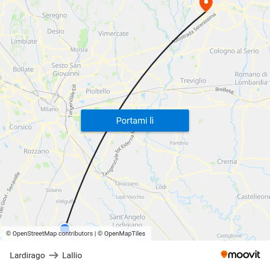 Lardirago to Lallio map