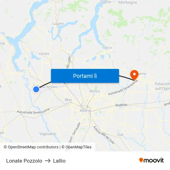 Lonate Pozzolo to Lallio map