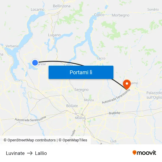 Luvinate to Lallio map