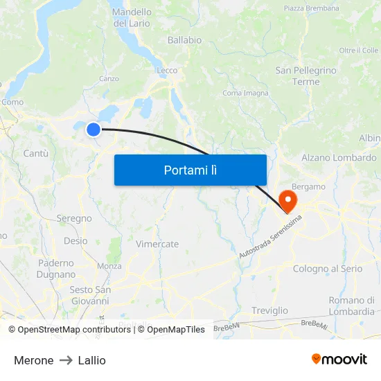 Merone to Lallio map