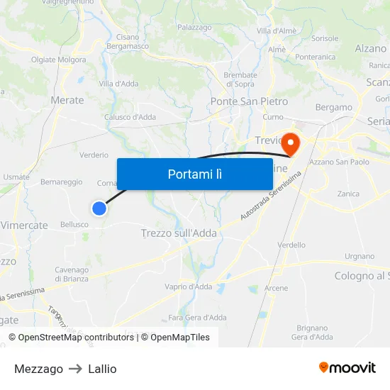 Mezzago to Lallio map