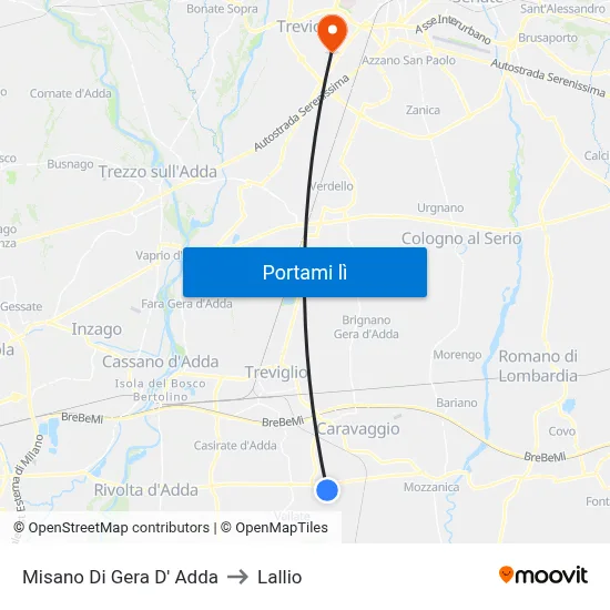 Misano Di Gera D' Adda to Lallio map