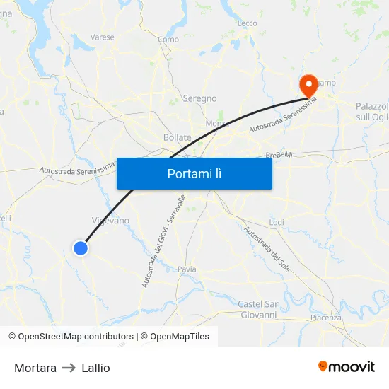 Mortara to Lallio map
