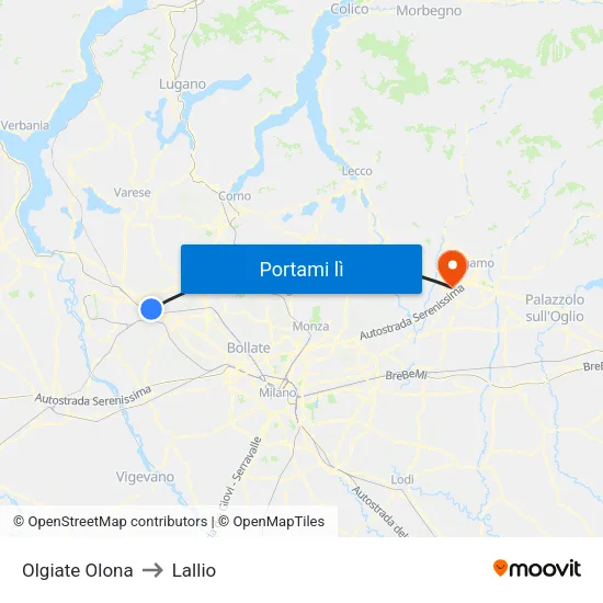 Olgiate Olona to Lallio map