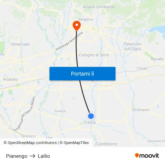Pianengo to Lallio map