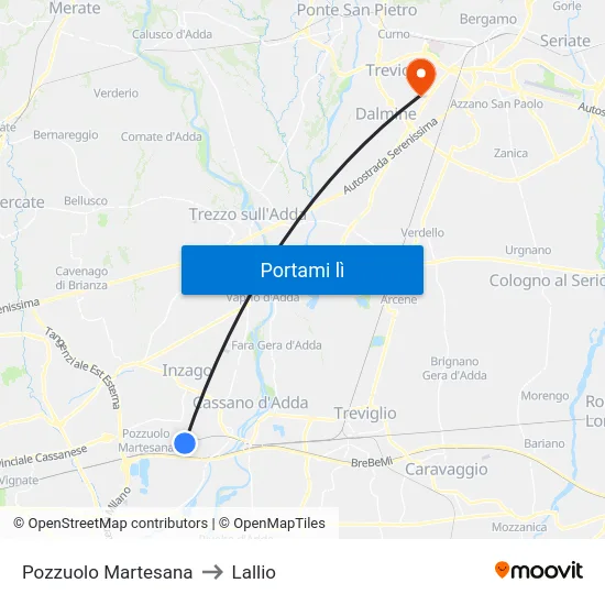 Pozzuolo Martesana to Lallio map