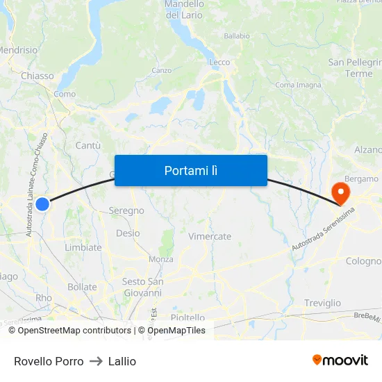 Rovello Porro to Lallio map