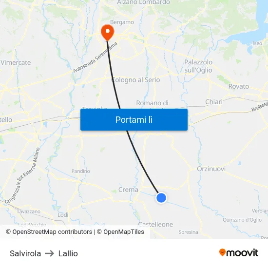 Salvirola to Lallio map