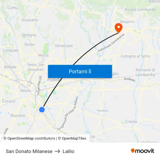 San Donato Milanese to Lallio map