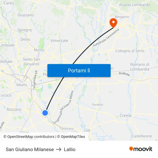 San Giuliano Milanese to Lallio map