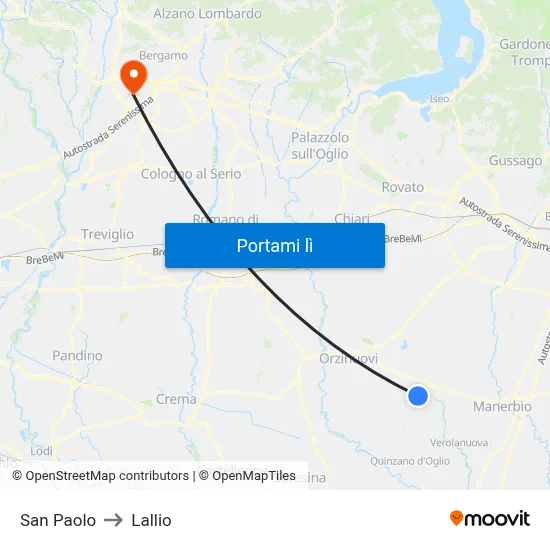 San Paolo to Lallio map