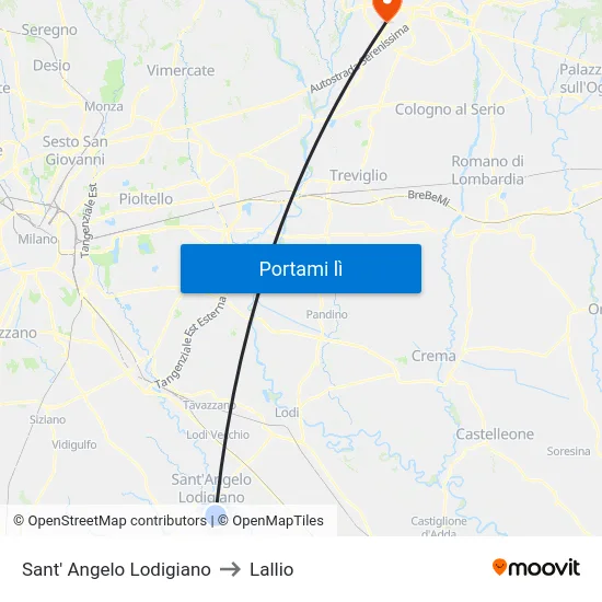 Sant' Angelo Lodigiano to Lallio map