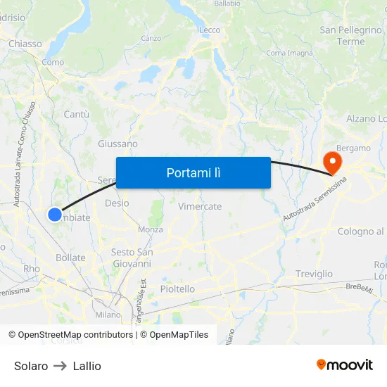 Solaro to Lallio map