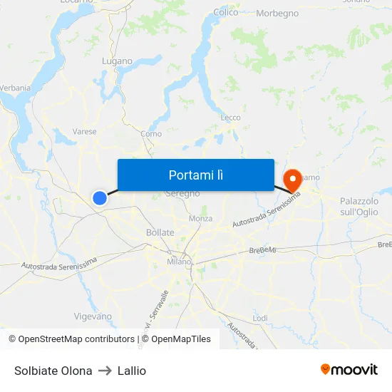 Solbiate Olona to Lallio map