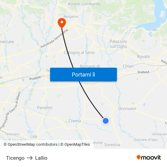 Ticengo to Lallio map