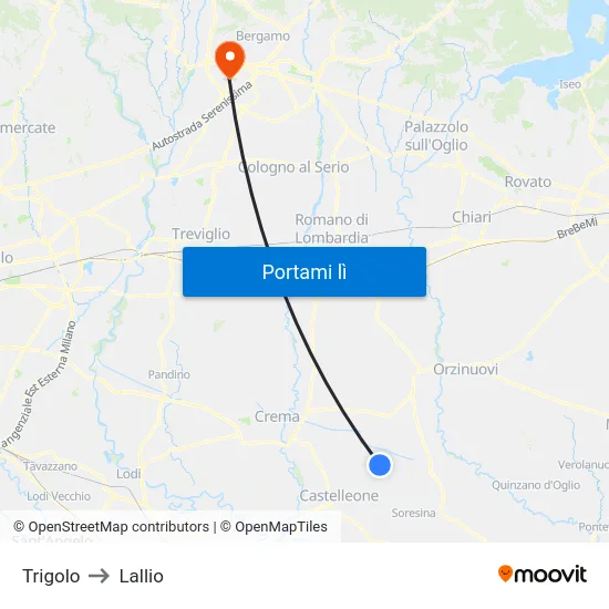 Trigolo to Lallio map