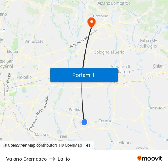 Vaiano Cremasco to Lallio map