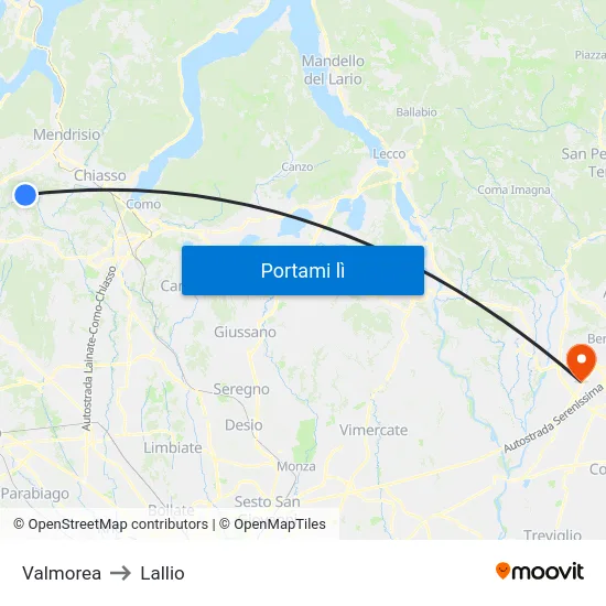 Valmorea to Lallio map