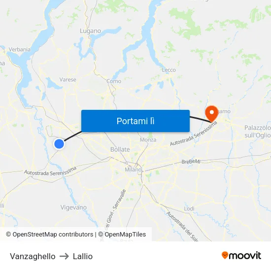 Vanzaghello to Lallio map