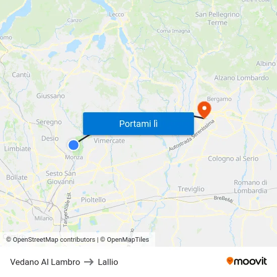 Vedano Al Lambro to Lallio map