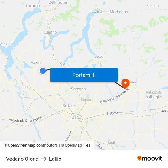 Vedano Olona to Lallio map