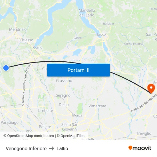Venegono Inferiore to Lallio map