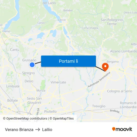 Verano Brianza to Lallio map