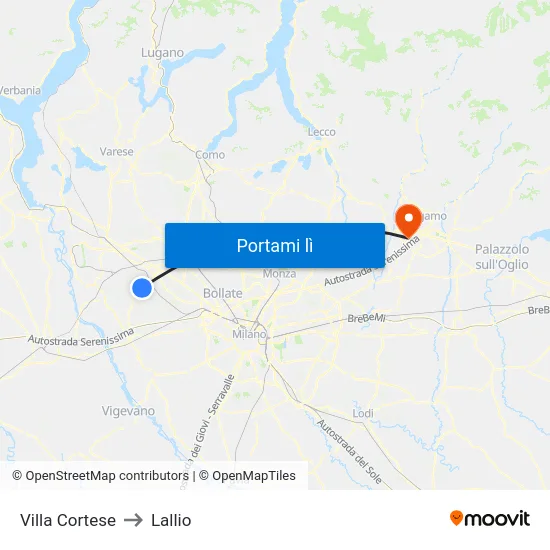 Villa Cortese to Lallio map